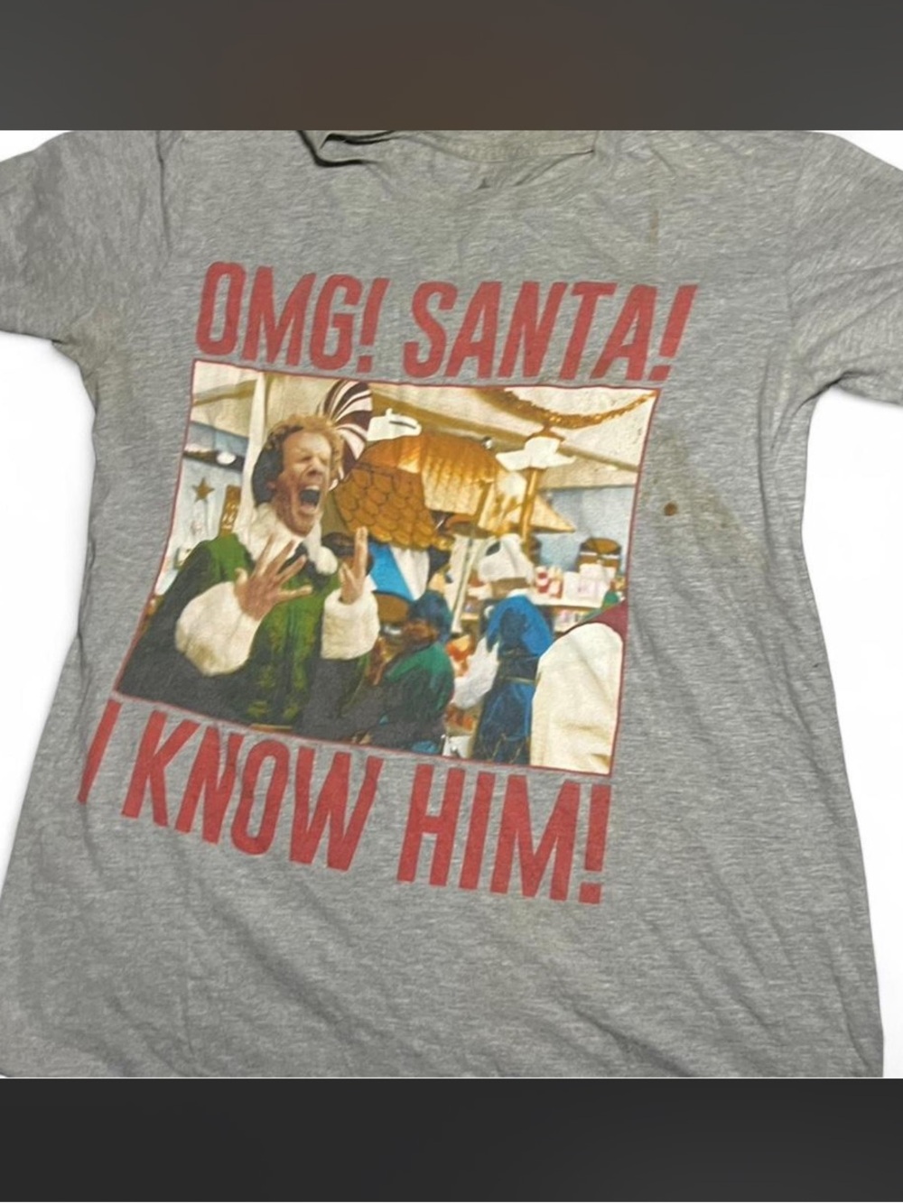 ELF Grey Graphic 'OMG! SANTA! I KNOW HIM!' Tee